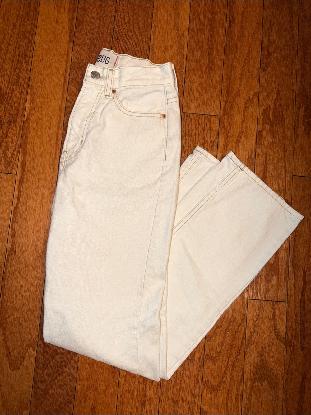 BDG Urban Outfitters High Rise Straight Leg Cream Denim Jeans 100% Cotton